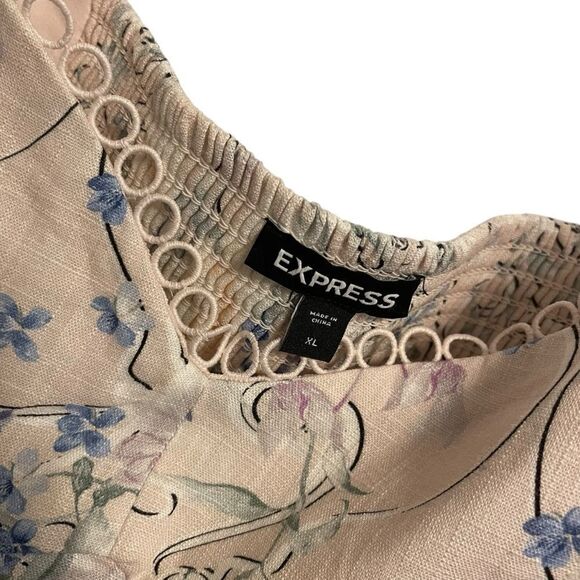 Express Floral Off the Shoulder Corset Peplum Top Balloon Sleeves Linen Blend XL - Picture 3 of 8
